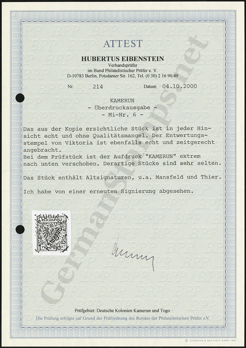Eibenstein Certificate