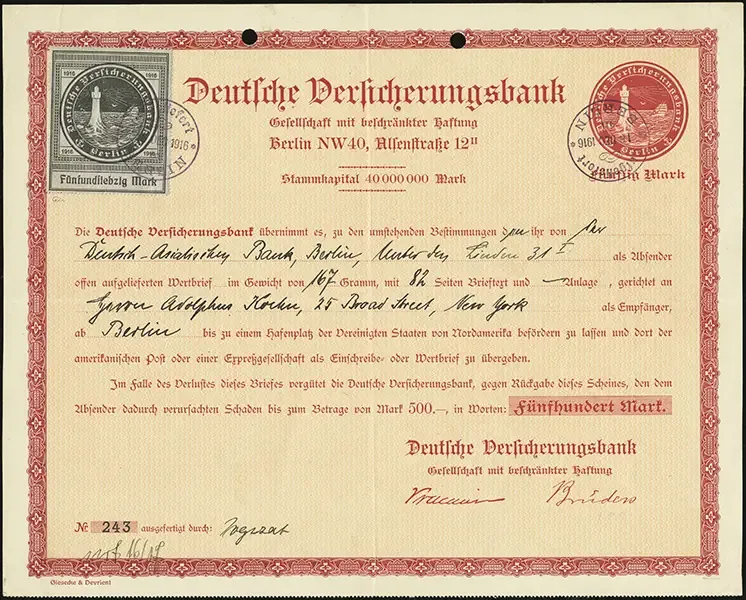 MiNr. 15 on MiNr. WK 2<br />(front)